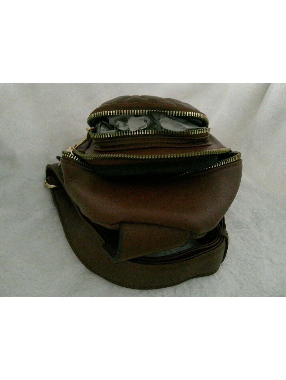 Brown Quilted Crossbody Bag with Bee Accent